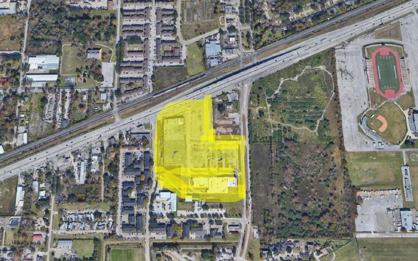Reinvestment Zone No. 25 land-use map with the four priority opportunity sites across the Hiram Clarke / Fort Bend area of southwest Houston. BusinessFlare®.
